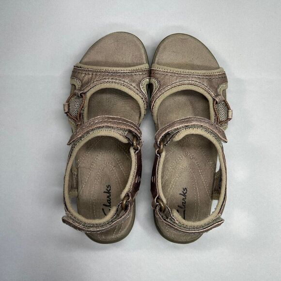 Clarks Women's Size 6 Bronze Leather Velcro Strap Sandals - Picture 8 of 11